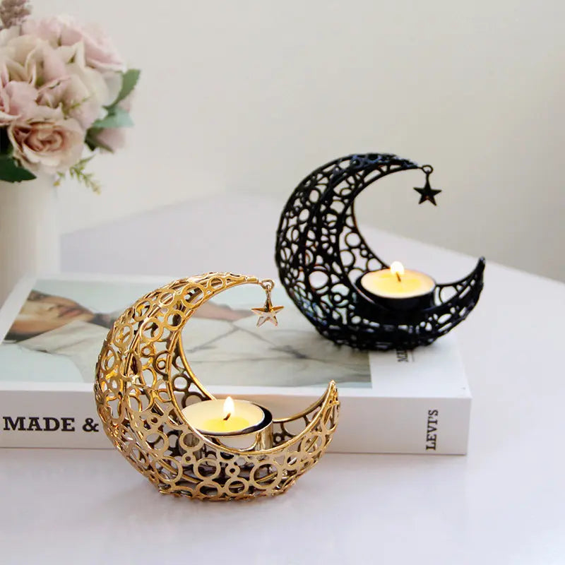 Bougeoir croissant de lune noir et doré BEDEN