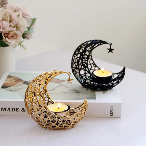 Bougeoir croissant de lune noir et doré BEDEN